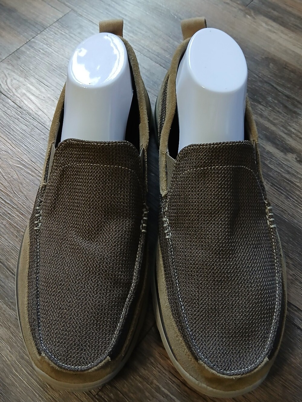 Skechers Men's Slip-On Loafers in Olive Brown Canvas